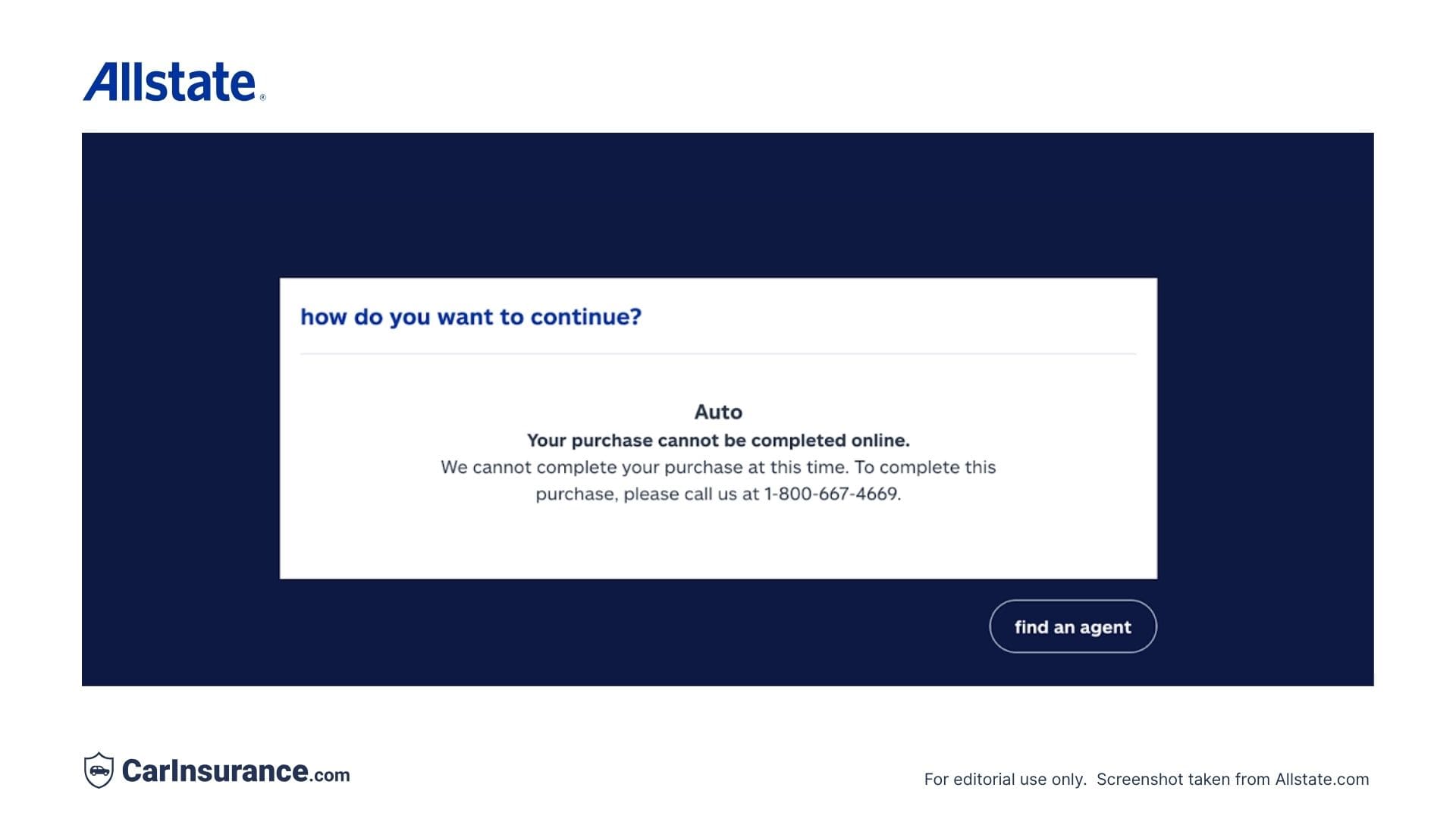 Screenshot from Allstate while getting a quote from their website online