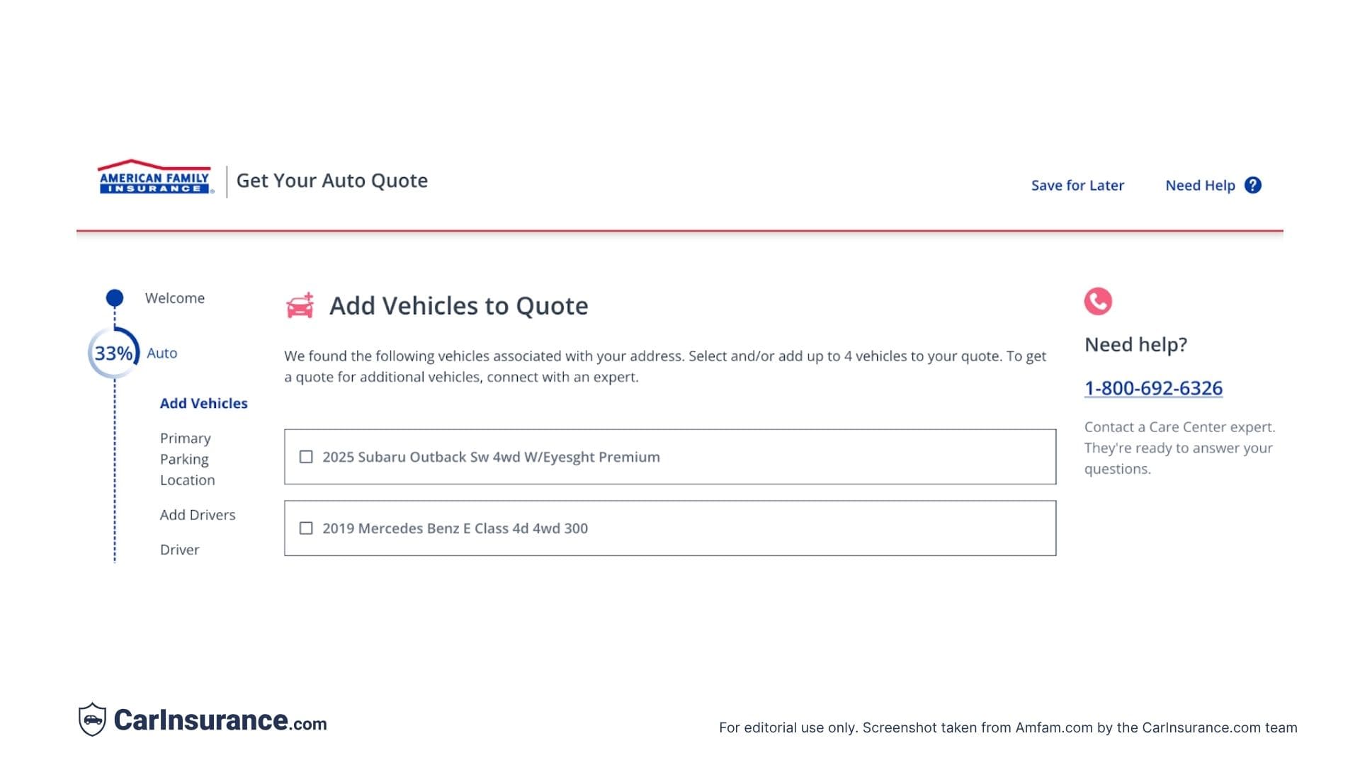 American Family Insurance online quote start screen 4
