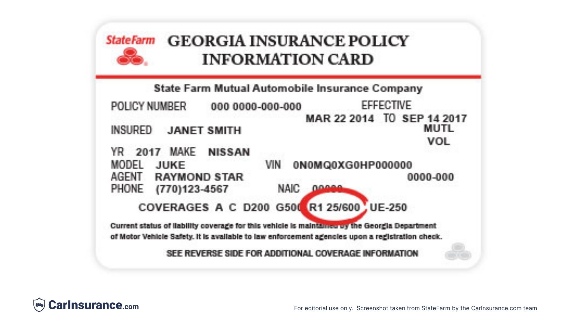 Sample state farm car insurance id card georgia